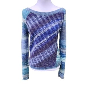 Free People Blue and Purple Crew Neck Sweater